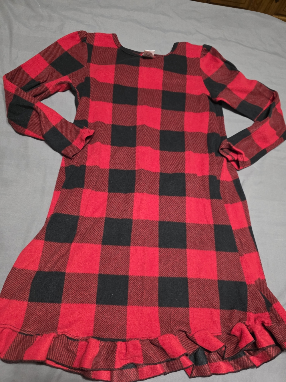 Girls Red and Black Buffalo Plaid Ruffle-Hem Nightgown Christmas
